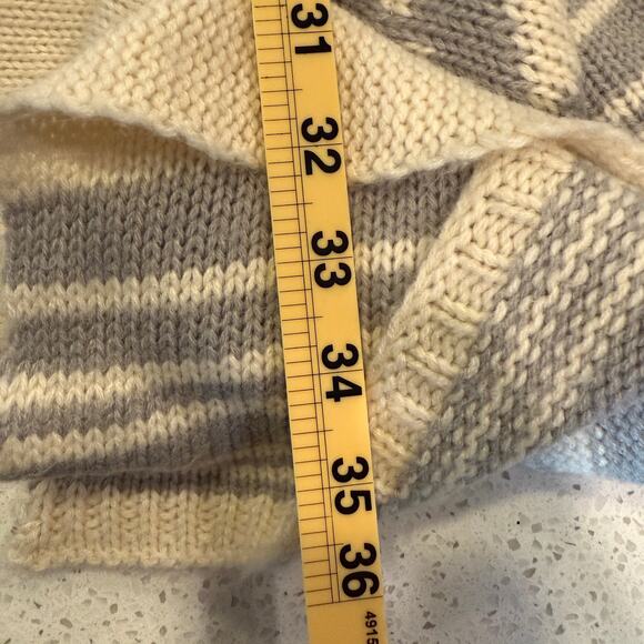 Dreamers Open Front Cardigan Cream Gray Striped Waterfall Hem Aztec Print S/M - Picture 8 of 8